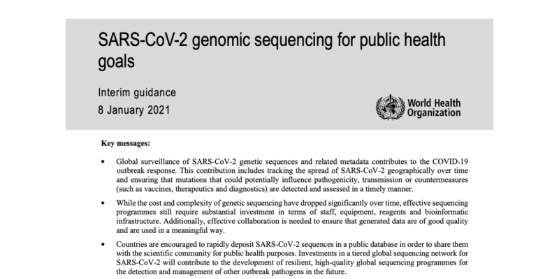 Interim guidance on SARS-CoV-2 genomic sequencing for public health goals / (TH-19)